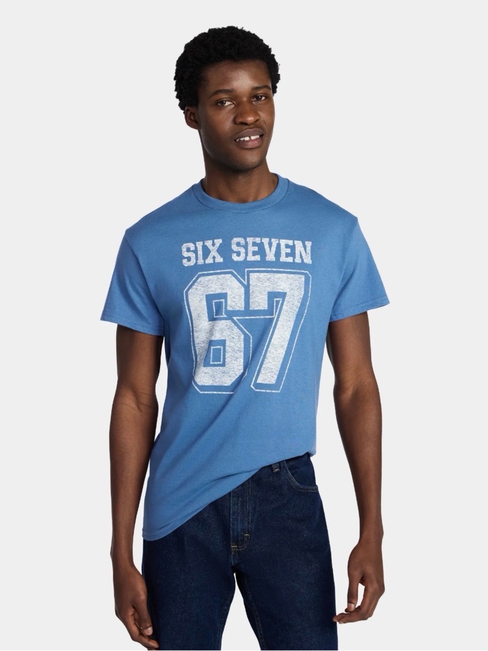 Six Seven 67 Men’s Graphic T-Shirt Blue Short Sleeve Crew Neck